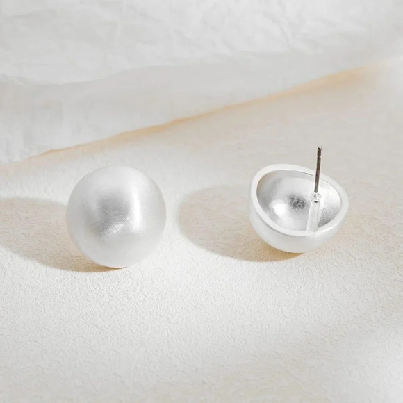 Women Stud  Earrings Half-ball Mattle Gold Sliver Studs 14K Brushed Button - Picture 6 of 7